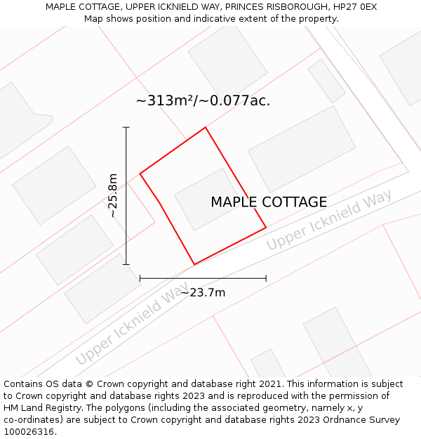 MAPLE COTTAGE, UPPER ICKNIELD WAY, PRINCES RISBOROUGH, HP27 0EX: Plot and title map