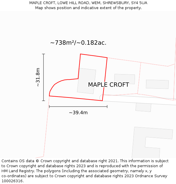 MAPLE CROFT, LOWE HILL ROAD, WEM, SHREWSBURY, SY4 5UA: Plot and title map