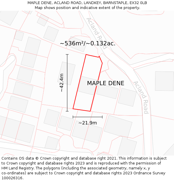 MAPLE DENE, ACLAND ROAD, LANDKEY, BARNSTAPLE, EX32 0LB: Plot and title map
