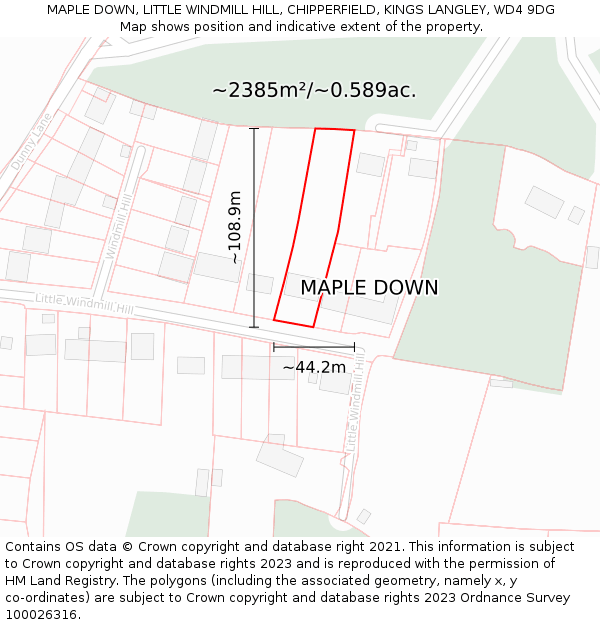 MAPLE DOWN, LITTLE WINDMILL HILL, CHIPPERFIELD, KINGS LANGLEY, WD4 9DG: Plot and title map