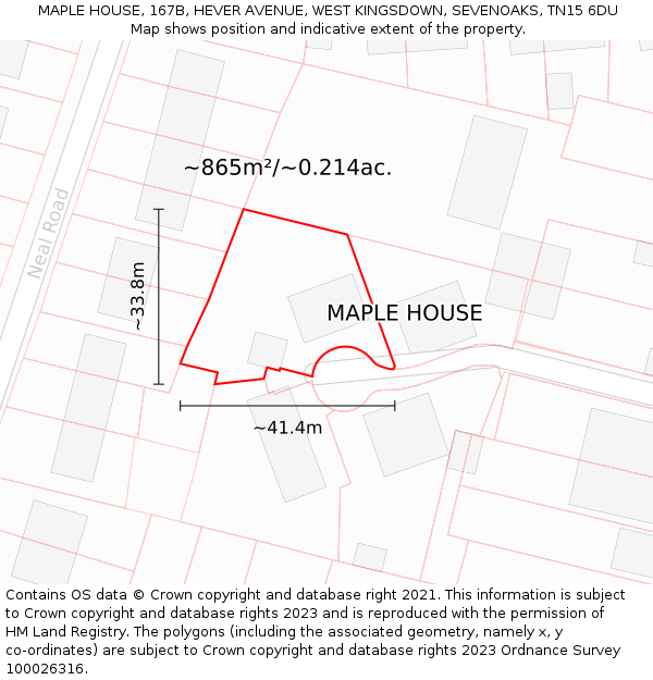 MAPLE HOUSE, 167B, HEVER AVENUE, WEST KINGSDOWN, SEVENOAKS, TN15 6DU: Plot and title map