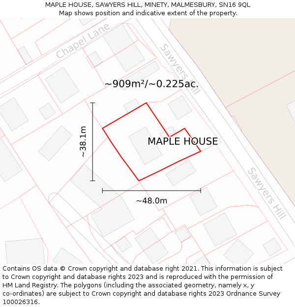 MAPLE HOUSE, SAWYERS HILL, MINETY, MALMESBURY, SN16 9QL: Plot and title map