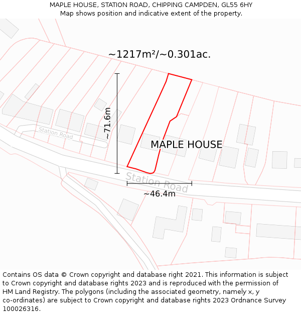 MAPLE HOUSE, STATION ROAD, CHIPPING CAMPDEN, GL55 6HY: Plot and title map
