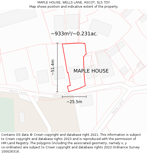 MAPLE HOUSE, WELLS LANE, ASCOT, SL5 7DY: Plot and title map