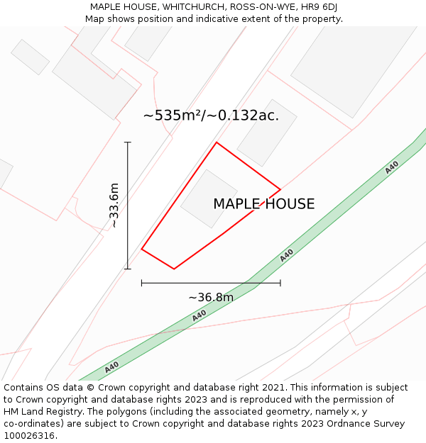 MAPLE HOUSE, WHITCHURCH, ROSS-ON-WYE, HR9 6DJ: Plot and title map