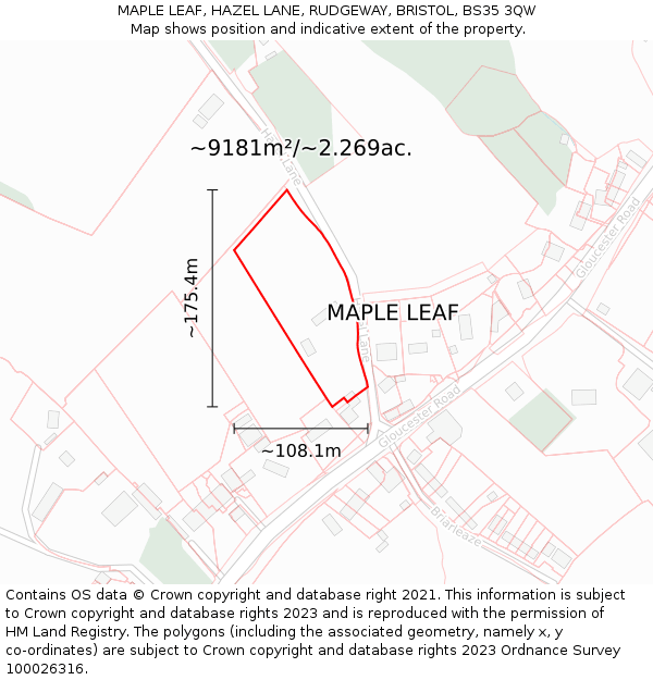 MAPLE LEAF, HAZEL LANE, RUDGEWAY, BRISTOL, BS35 3QW: Plot and title map