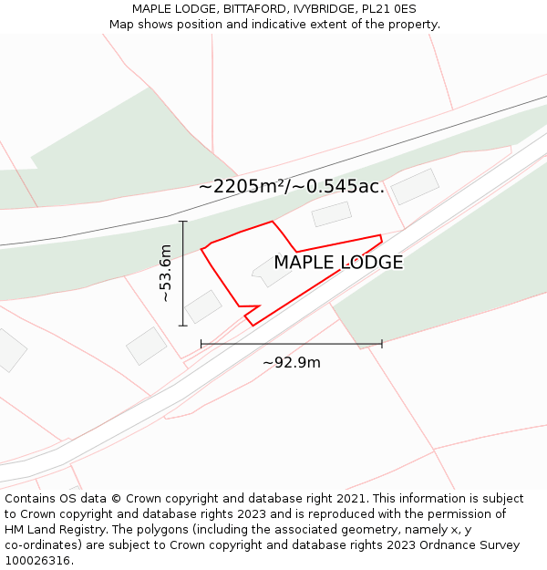 MAPLE LODGE, BITTAFORD, IVYBRIDGE, PL21 0ES: Plot and title map