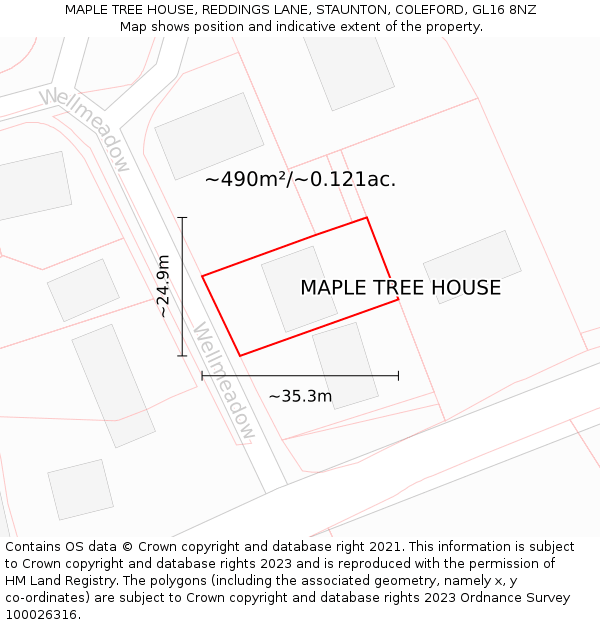 MAPLE TREE HOUSE, REDDINGS LANE, STAUNTON, COLEFORD, GL16 8NZ: Plot and title map