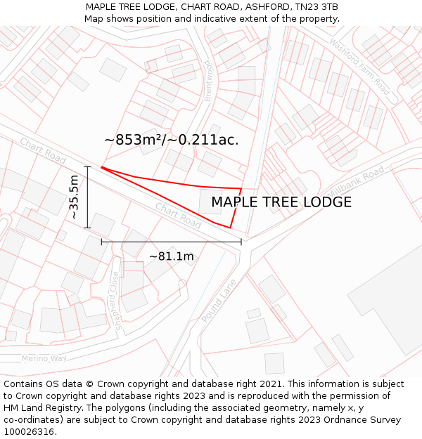 MAPLE TREE LODGE, CHART ROAD, ASHFORD, TN23 3TB: Plot and title map