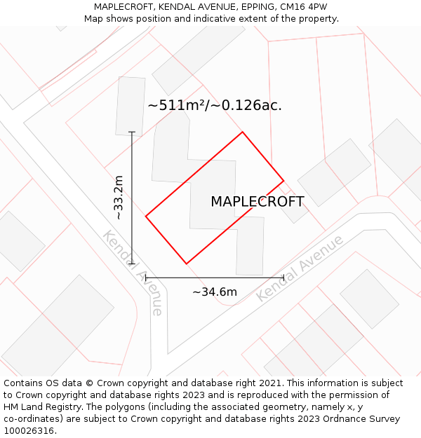 MAPLECROFT, KENDAL AVENUE, EPPING, CM16 4PW: Plot and title map