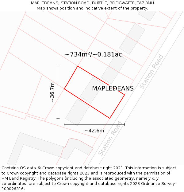 MAPLEDEANS, STATION ROAD, BURTLE, BRIDGWATER, TA7 8NU: Plot and title map
