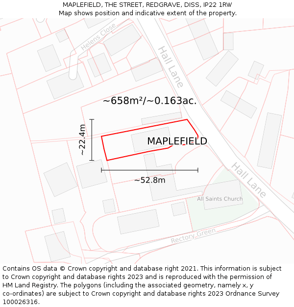 MAPLEFIELD, THE STREET, REDGRAVE, DISS, IP22 1RW: Plot and title map