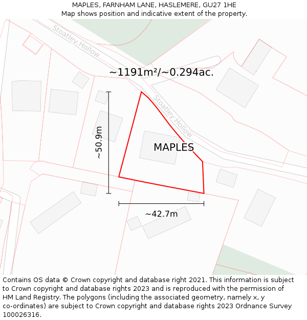 MAPLES, FARNHAM LANE, HASLEMERE, GU27 1HE: Plot and title map