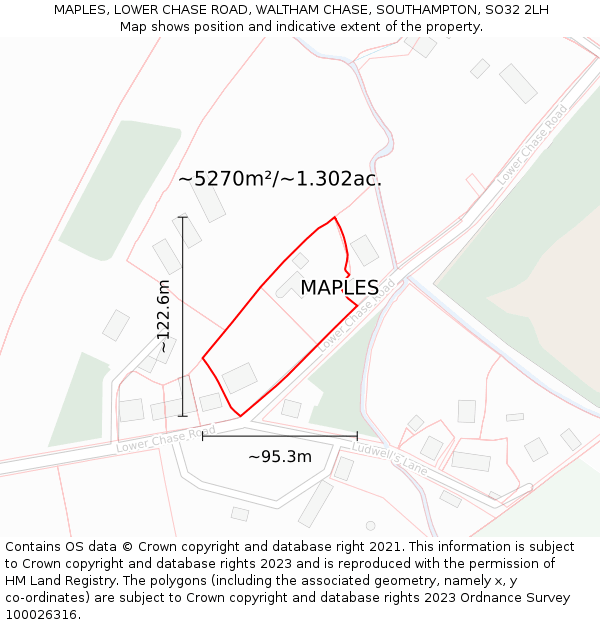 MAPLES, LOWER CHASE ROAD, WALTHAM CHASE, SOUTHAMPTON, SO32 2LH: Plot and title map