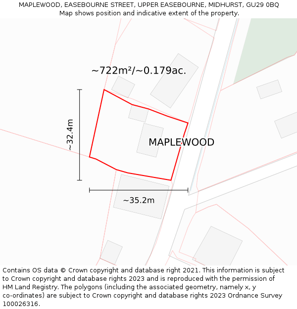 MAPLEWOOD, EASEBOURNE STREET, UPPER EASEBOURNE, MIDHURST, GU29 0BQ: Plot and title map