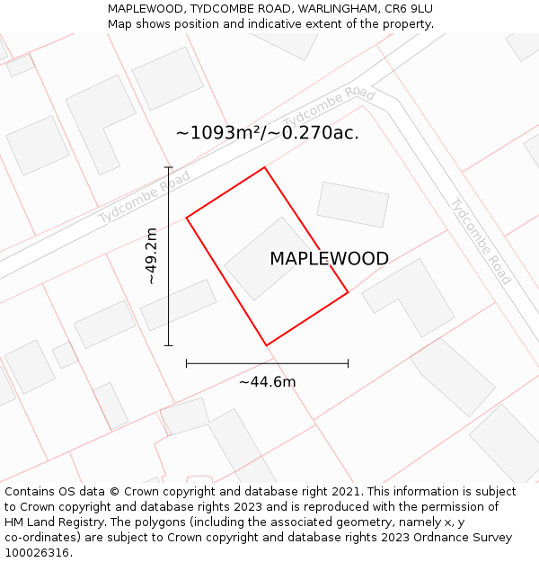 MAPLEWOOD, TYDCOMBE ROAD, WARLINGHAM, CR6 9LU: Plot and title map