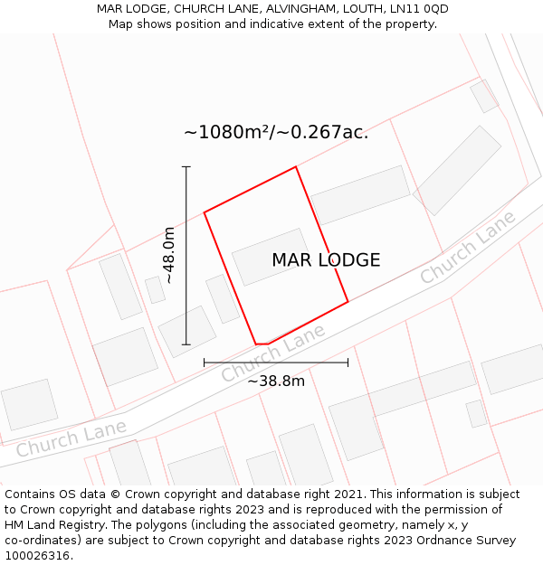 MAR LODGE, CHURCH LANE, ALVINGHAM, LOUTH, LN11 0QD: Plot and title map