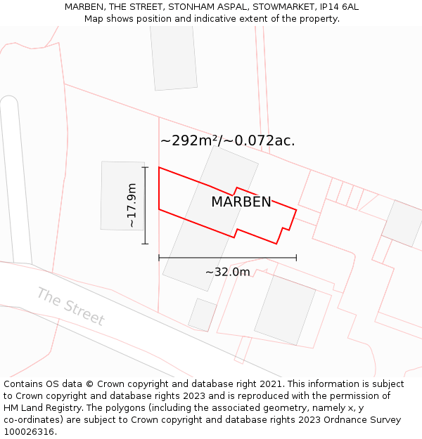 MARBEN, THE STREET, STONHAM ASPAL, STOWMARKET, IP14 6AL: Plot and title map