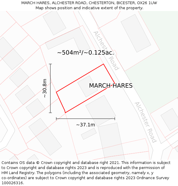 MARCH HARES, ALCHESTER ROAD, CHESTERTON, BICESTER, OX26 1UW: Plot and title map