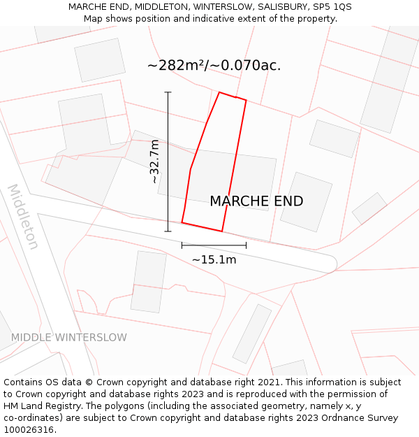 MARCHE END, MIDDLETON, WINTERSLOW, SALISBURY, SP5 1QS: Plot and title map