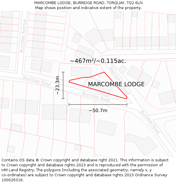 MARCOMBE LODGE, BURRIDGE ROAD, TORQUAY, TQ2 6LN: Plot and title map