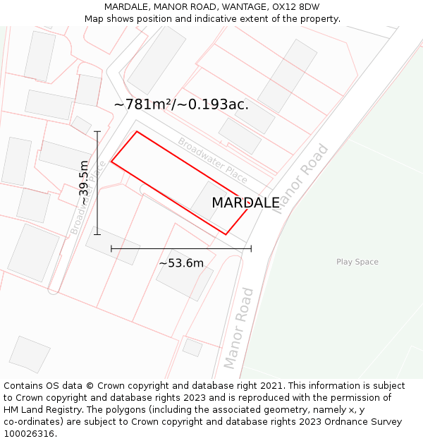 MARDALE, MANOR ROAD, WANTAGE, OX12 8DW: Plot and title map