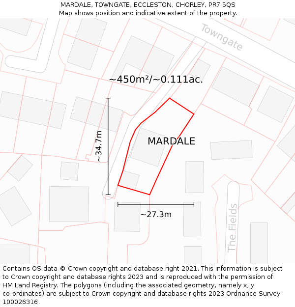 MARDALE, TOWNGATE, ECCLESTON, CHORLEY, PR7 5QS: Plot and title map