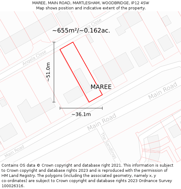 MAREE, MAIN ROAD, MARTLESHAM, WOODBRIDGE, IP12 4SW: Plot and title map