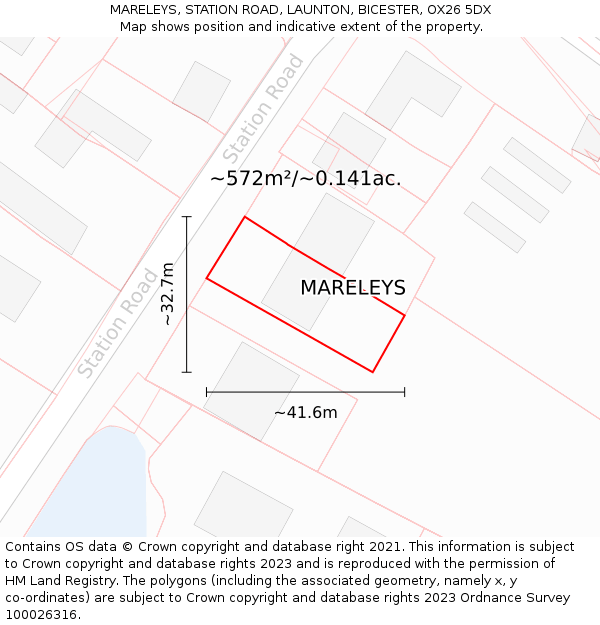 MARELEYS, STATION ROAD, LAUNTON, BICESTER, OX26 5DX: Plot and title map