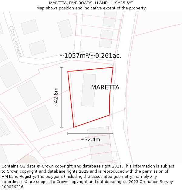 MARETTA, FIVE ROADS, LLANELLI, SA15 5YT: Plot and title map