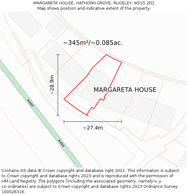 MARGARETA HOUSE, HATHORN GROVE, RUGELEY, WS15 2FD: Plot and title map