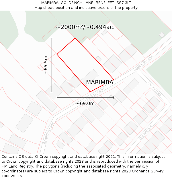 MARIMBA, GOLDFINCH LANE, BENFLEET, SS7 3LT: Plot and title map
