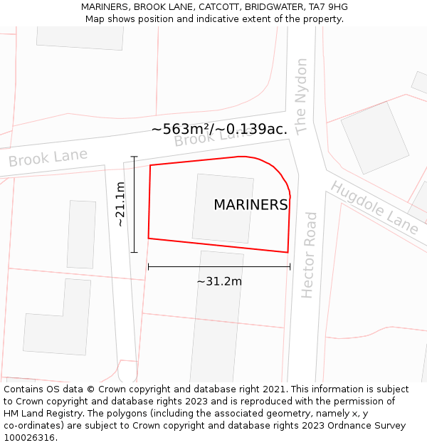 MARINERS, BROOK LANE, CATCOTT, BRIDGWATER, TA7 9HG: Plot and title map
