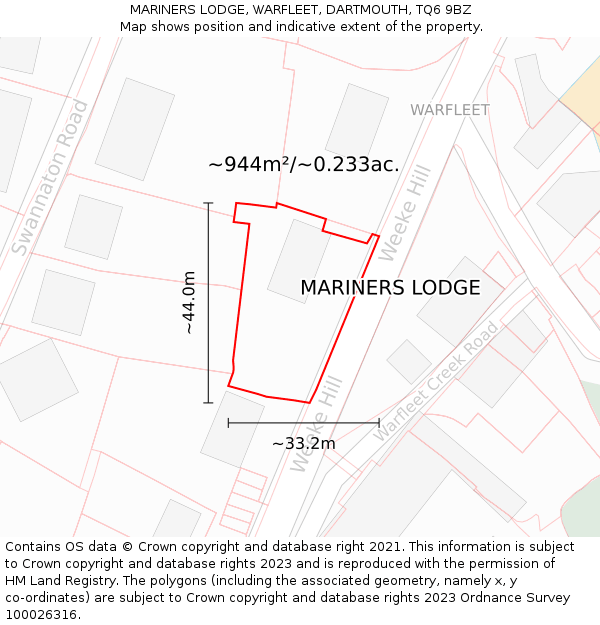 MARINERS LODGE, WARFLEET, DARTMOUTH, TQ6 9BZ: Plot and title map