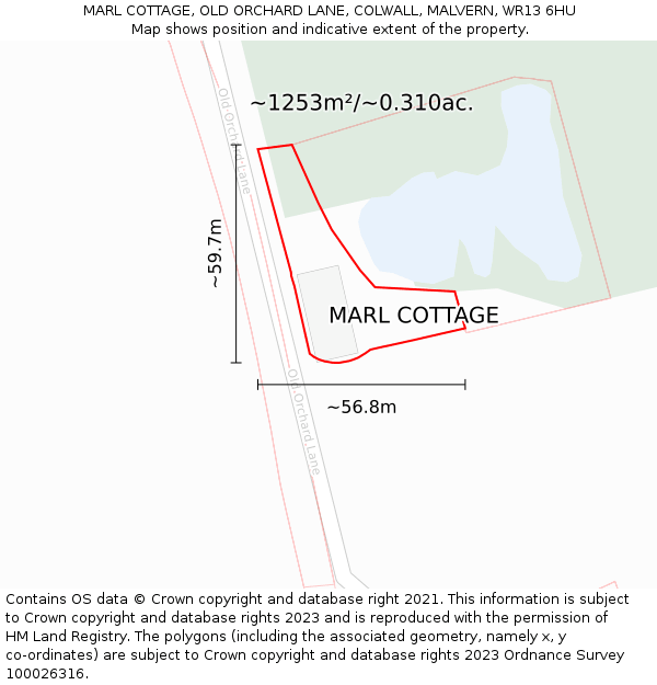 MARL COTTAGE, OLD ORCHARD LANE, COLWALL, MALVERN, WR13 6HU: Plot and title map
