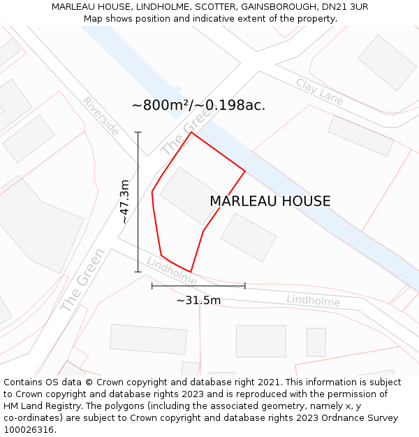 MARLEAU HOUSE, LINDHOLME, SCOTTER, GAINSBOROUGH, DN21 3UR: Plot and title map