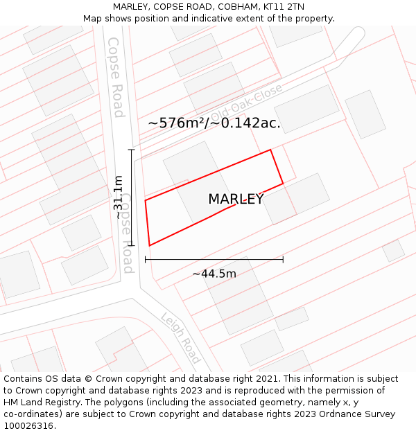 MARLEY, COPSE ROAD, COBHAM, KT11 2TN: Plot and title map