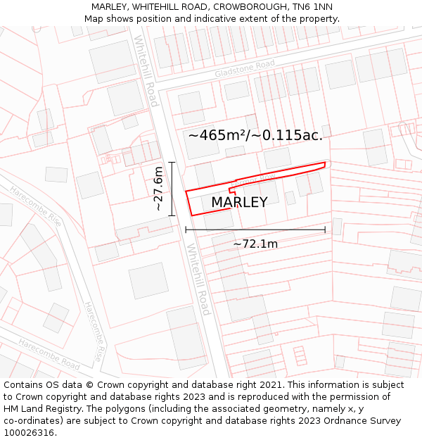 MARLEY, WHITEHILL ROAD, CROWBOROUGH, TN6 1NN: Plot and title map