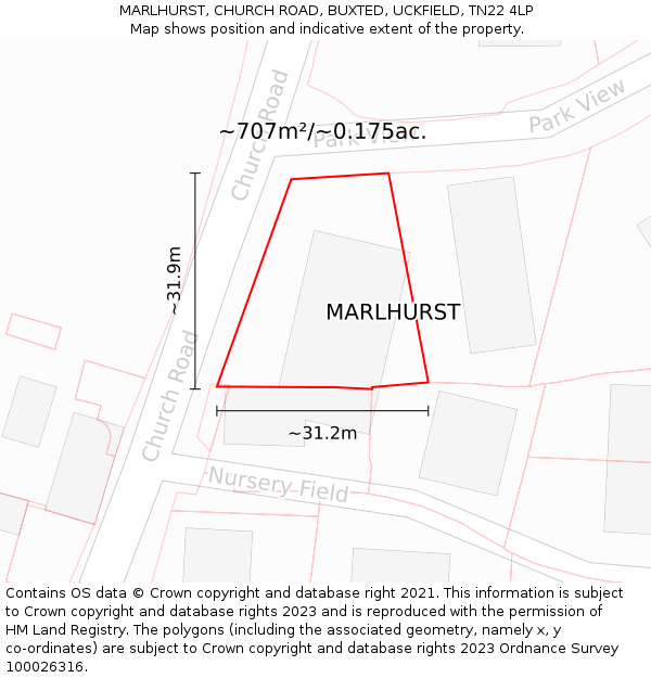 MARLHURST, CHURCH ROAD, BUXTED, UCKFIELD, TN22 4LP: Plot and title map