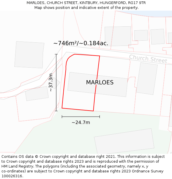 MARLOES, CHURCH STREET, KINTBURY, HUNGERFORD, RG17 9TR: Plot and title map