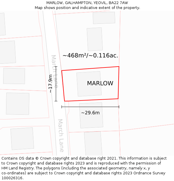 MARLOW, GALHAMPTON, YEOVIL, BA22 7AW: Plot and title map