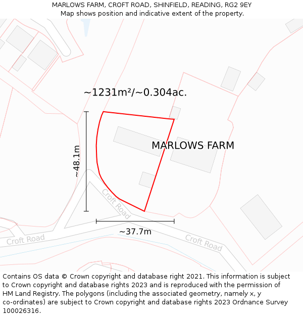 MARLOWS FARM, CROFT ROAD, SHINFIELD, READING, RG2 9EY: Plot and title map