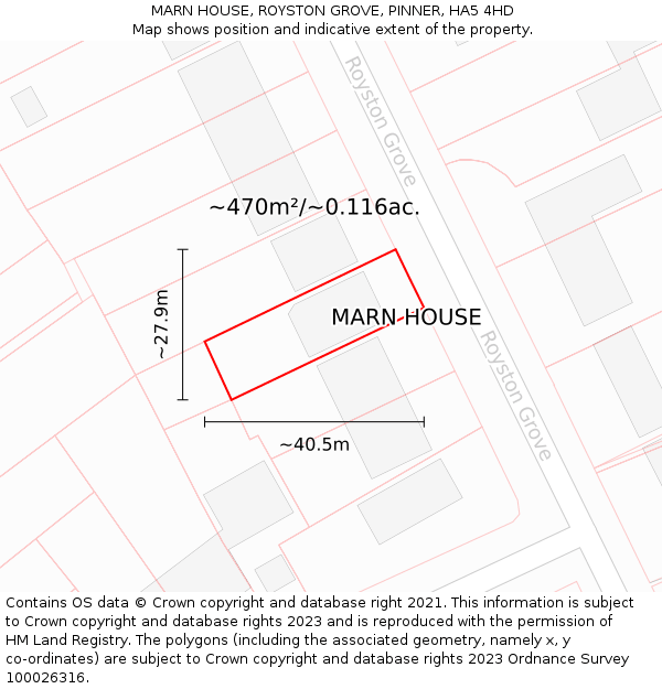 MARN HOUSE, ROYSTON GROVE, PINNER, HA5 4HD: Plot and title map