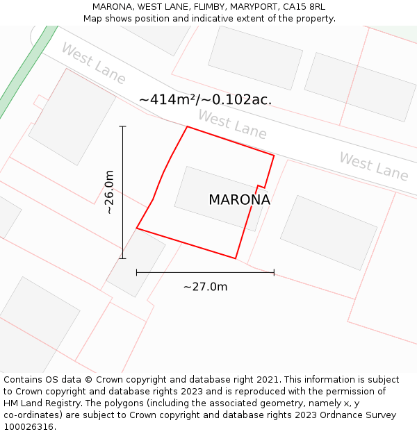 MARONA, WEST LANE, FLIMBY, MARYPORT, CA15 8RL: Plot and title map