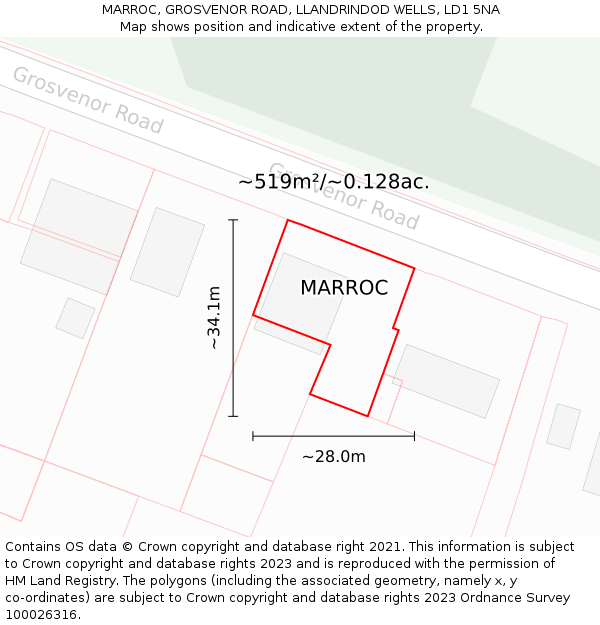 MARROC, GROSVENOR ROAD, LLANDRINDOD WELLS, LD1 5NA: Plot and title map