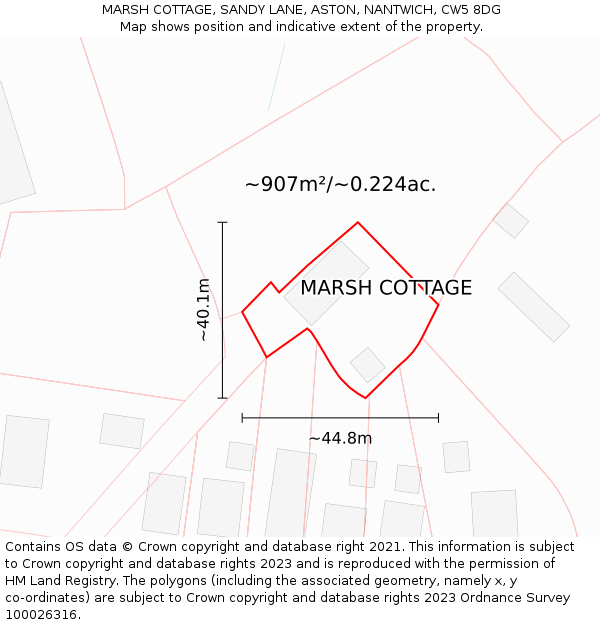 MARSH COTTAGE, SANDY LANE, ASTON, NANTWICH, CW5 8DG: Plot and title map