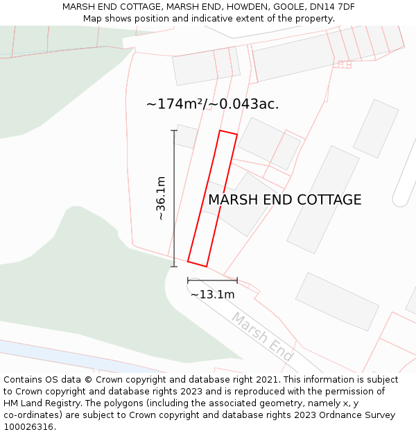 MARSH END COTTAGE, MARSH END, HOWDEN, GOOLE, DN14 7DF: Plot and title map