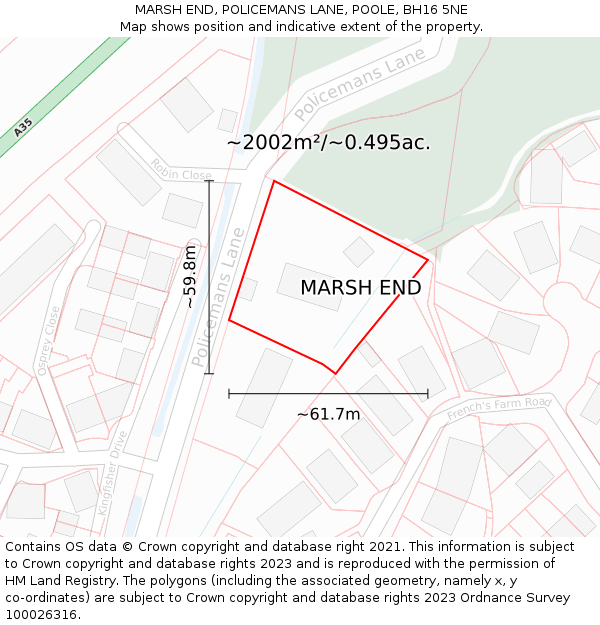 MARSH END, POLICEMANS LANE, POOLE, BH16 5NE: Plot and title map
