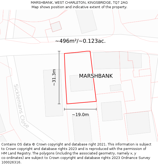 MARSHBANK, WEST CHARLETON, KINGSBRIDGE, TQ7 2AG: Plot and title map
