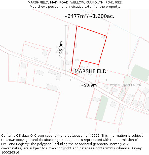MARSHFIELD, MAIN ROAD, WELLOW, YARMOUTH, PO41 0SZ: Plot and title map